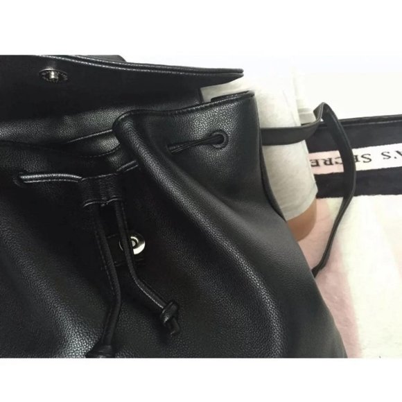VS Backpack Black Faux Leather Bookbag - Picture 9 of 9